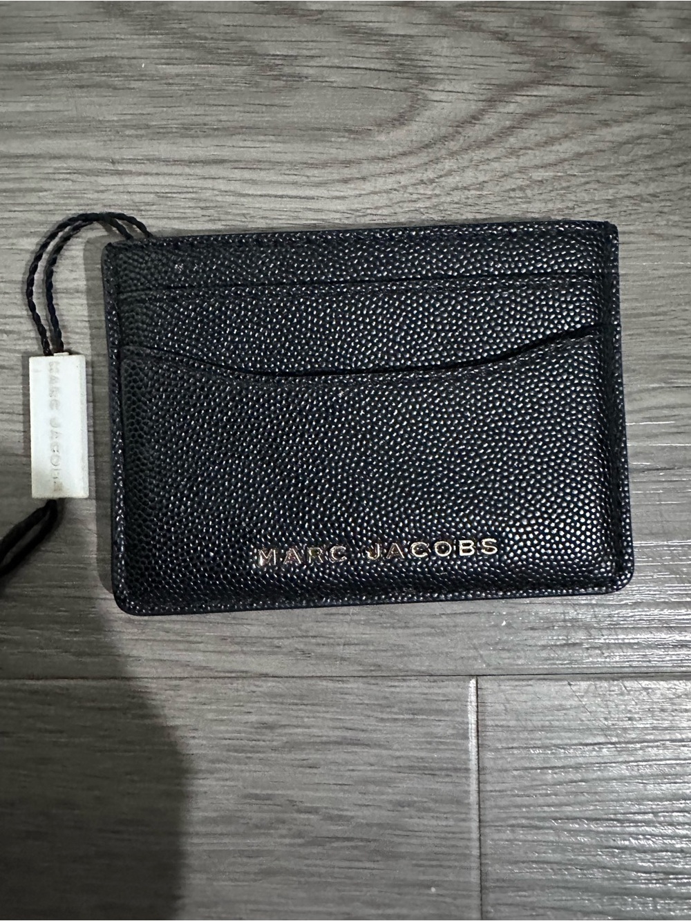 Marc Jacobs Black Pebbled Leather Card Case with Gold Logo